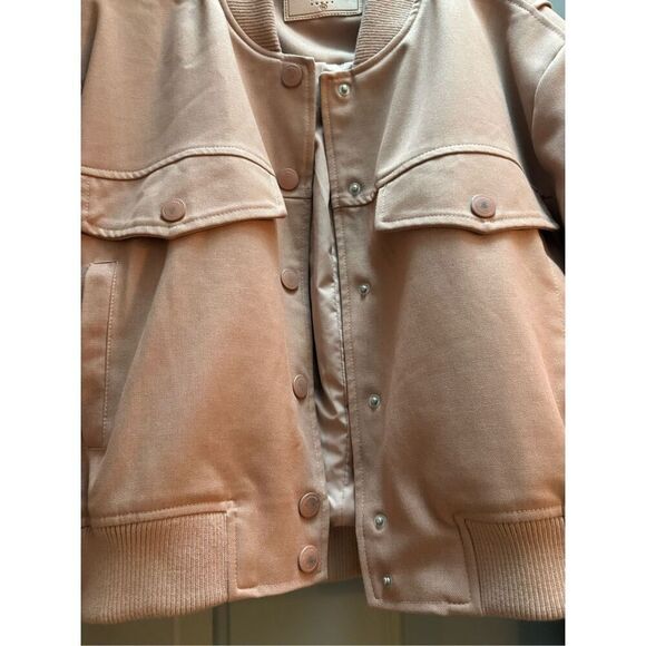 Blush Pink Cropped Bomber Jacket Utility Pockets Snap Front Lightweight - Picture 6 of 12